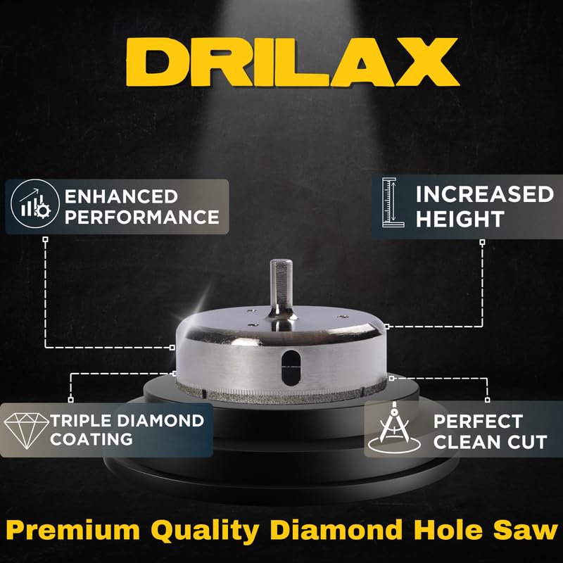 DRILAX منشار ثقب ماسي Drilax 3-1/2" للبلاط، البورسلين، السيراميك، الزجاج، الجرانيت والحجر | بت دقيق لتركيبات الصنابير، الإضاءة المدمجة، صمامات الدش والأسطح | قاطع أساسي احترافي - Image 2